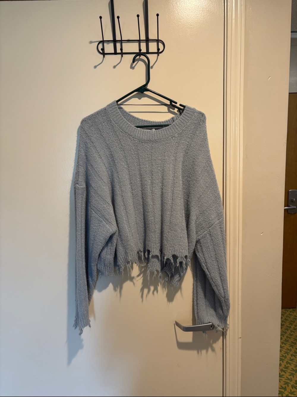 American Threads Light Blue Distressed Crewneck Sweater